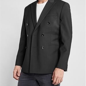 Express Men's Slim Performance Black Double-Breasted Blazer 38S Short
